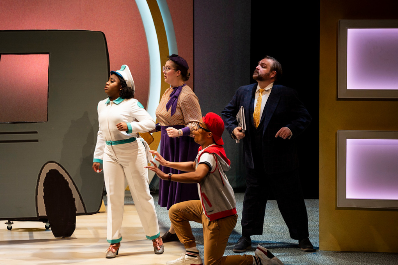 Debora Crabbe, Nigel Rowe, Caroline Dubberly, and Keith Richards in SCT's 2022 production of Don't Let The Pigeon Drive The Bus! The Musical! Photo by Angela Sterling.