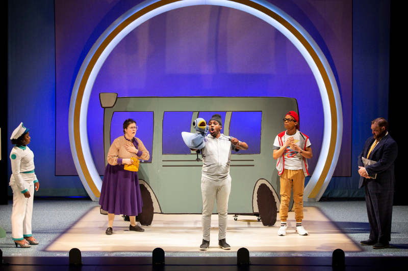 Debora Crabbe, Caroline Dubberly, Carl Williams, Nigel Rowe, and Keith Richards in SCT's 2022 production of Don't Let The Pigeon Drive The Bus! The Musical! Photo by Angela Sterling.