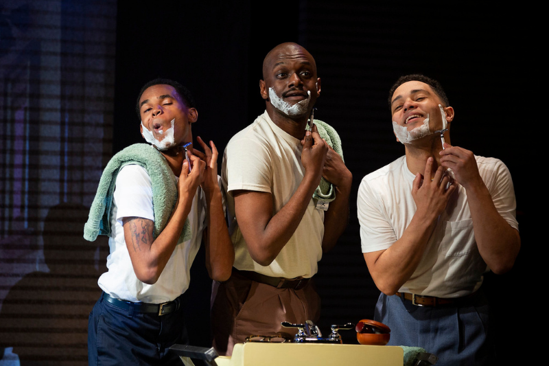 Rowin M. Breaux, Nicholas Japaul Bernard, and Chip Sherman in SCT's 2022 production of The Watsons Go To Birmingham -1963. Photo by Angela Sterling.