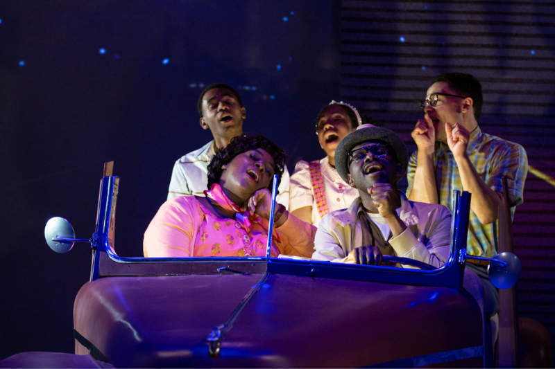 Rowin M. Breaux, Anjelica McMillan, Chip Sherman, Kaila Towers, and Nicholas Japaul Bernard in SCT's 2022 production of The Watsons Go To Birmingham -1963. Photo by Angela Sterling.