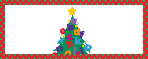 Illustration of a Christmas tree with letters of the alphabet hanging from it like ornaments.