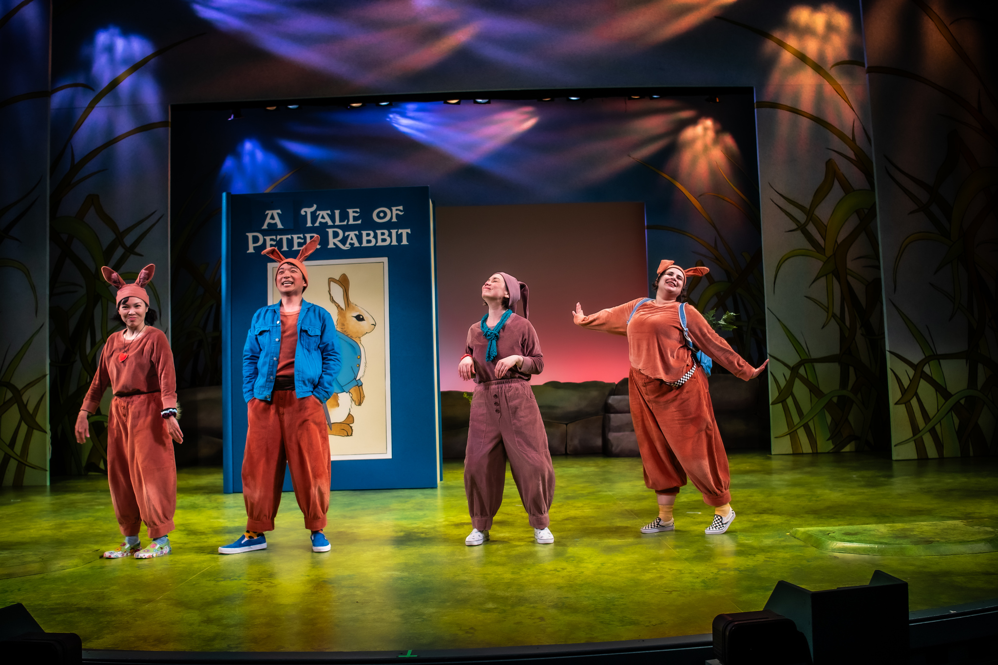 Khanh Doan, Koo Park, Sunam Ellis, and Pilar O'Connell in <em>A Tale of Peter Rabbit</em> at SCT. Photo by Truman Buffett.